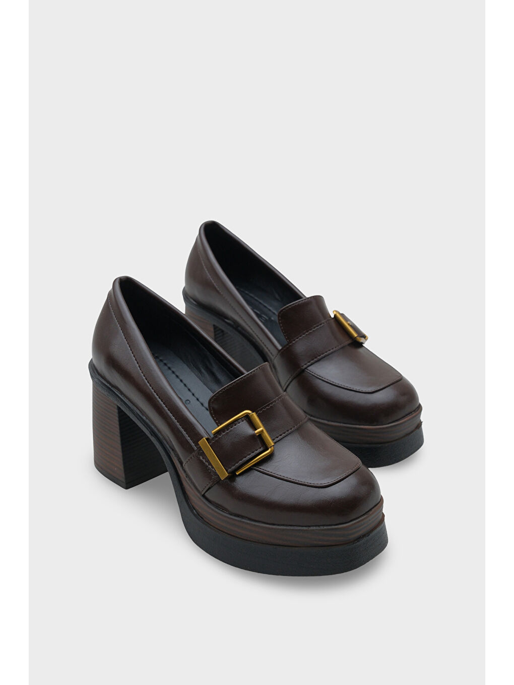 Kahverengi Rowena Yüksek Tabanlı Topuklu Tokalı Loafer Kadın Ayakkabı-1