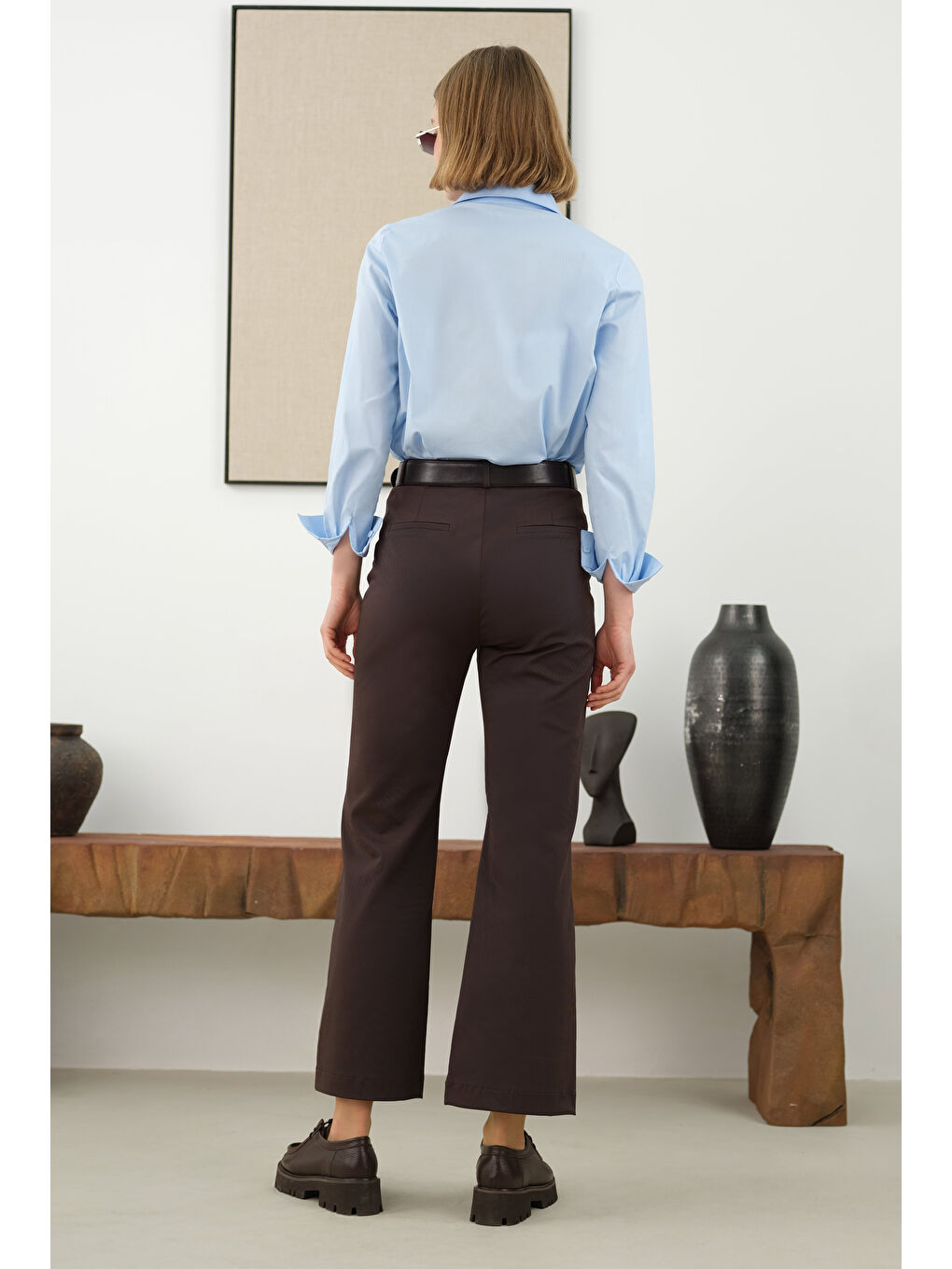 Kahverengi Önü Yarım Nervürlü Pantolon Acı Kahve-1