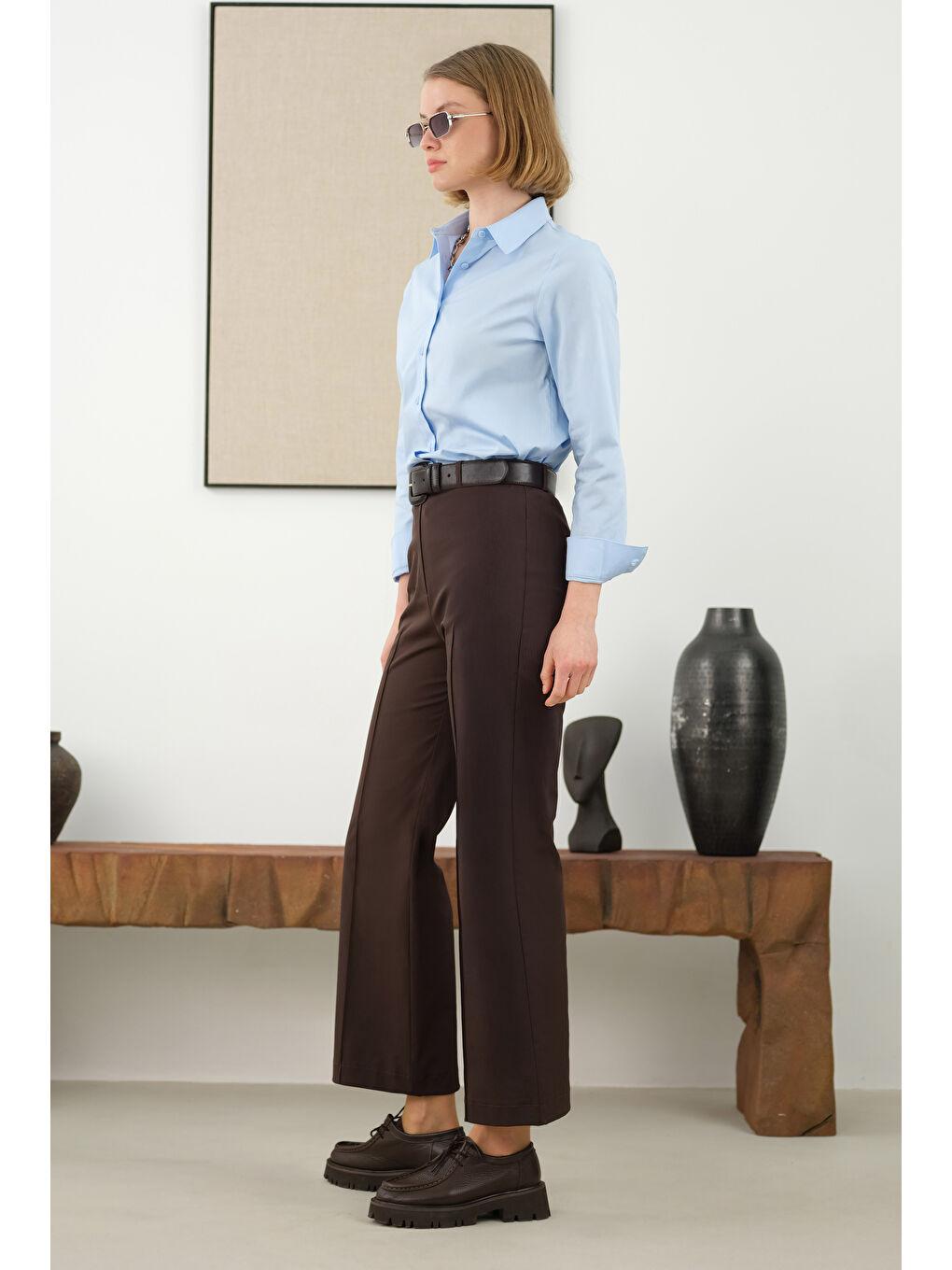 Kahverengi Önü Yarım Nervürlü Pantolon Acı Kahve-2