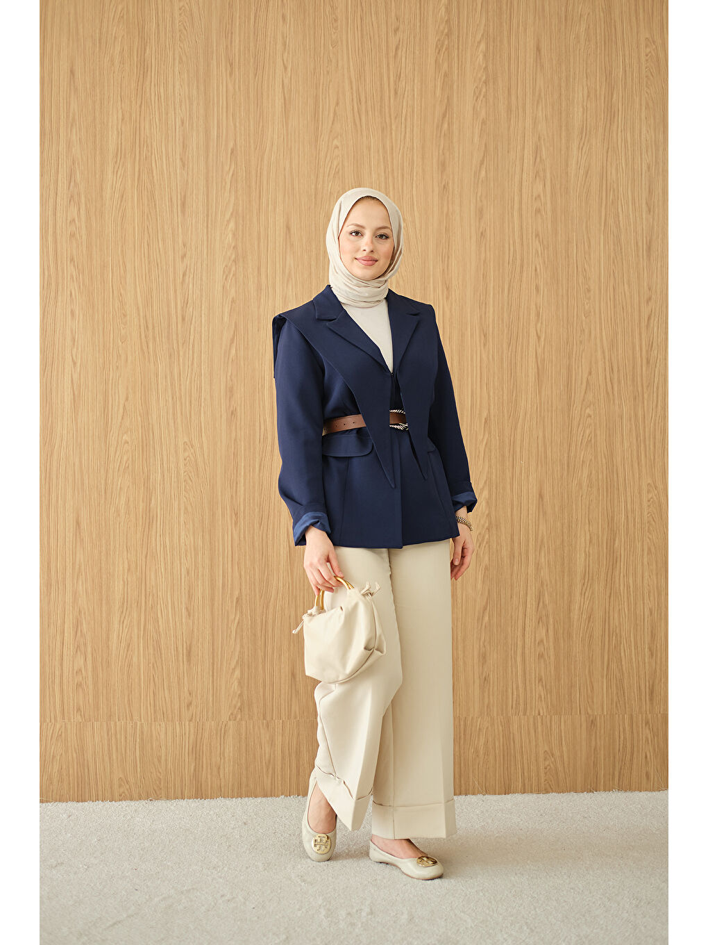 Kadın Kruvaze Yaka Cep Detay Ceket Lacivert-2