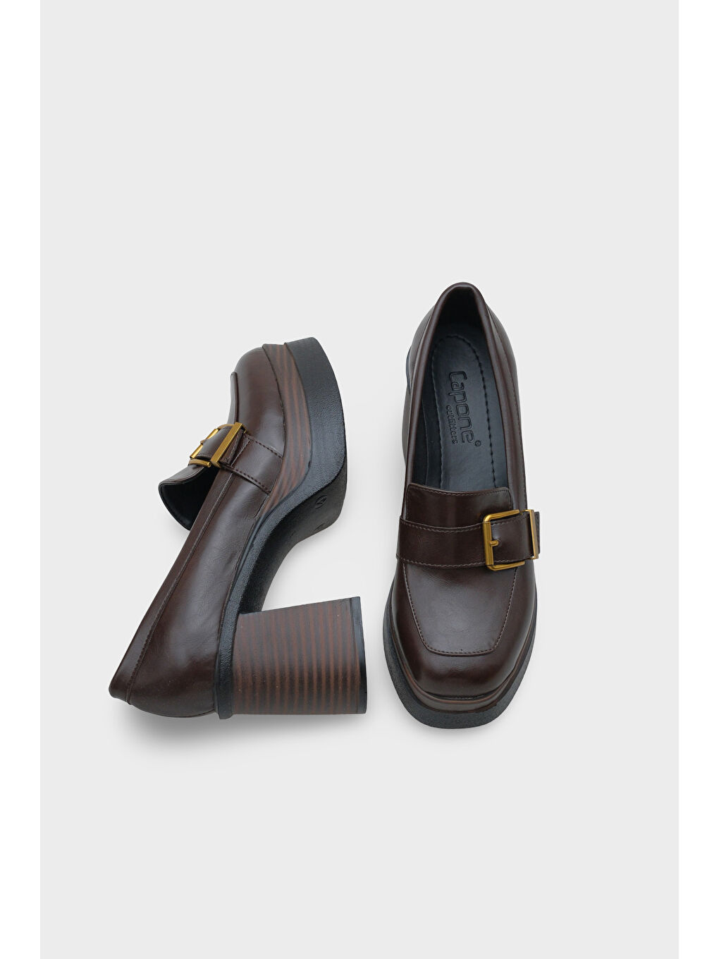 Kahverengi Rowena Yüksek Tabanlı Topuklu Tokalı Loafer Kadın Ayakkabı-4
