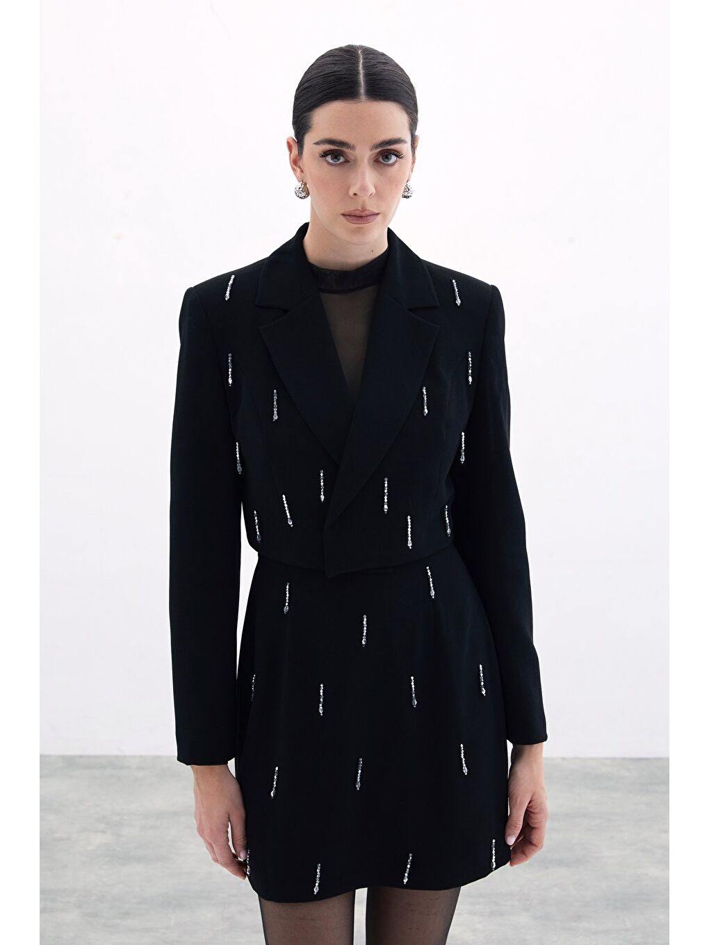 Taşlı Kısa Ceket - Siyah