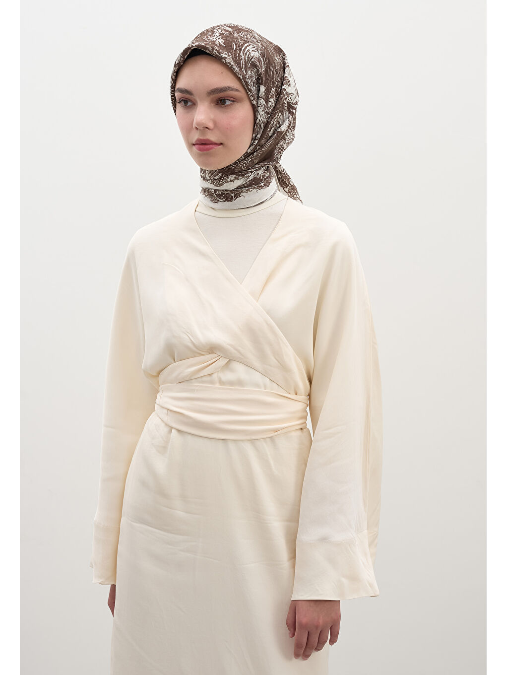 Kahverengi Secret Elegance Desen Pamuklu Viskon Eşarp Acı Kahve-1