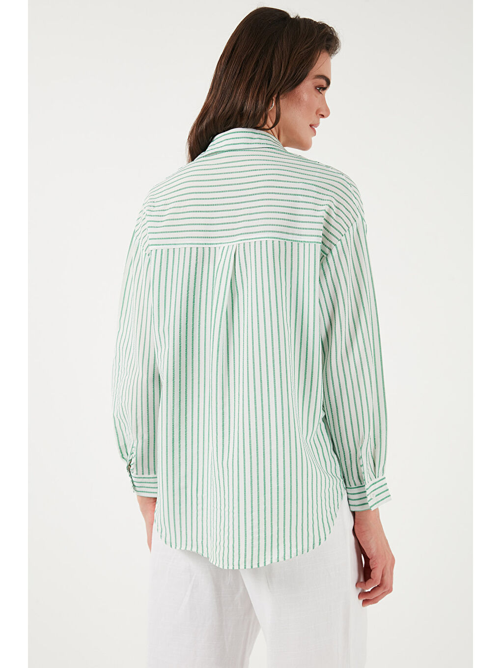 Yeşil Regular Fit Uzun Kollu Çizgili Gömlek 6772875-6