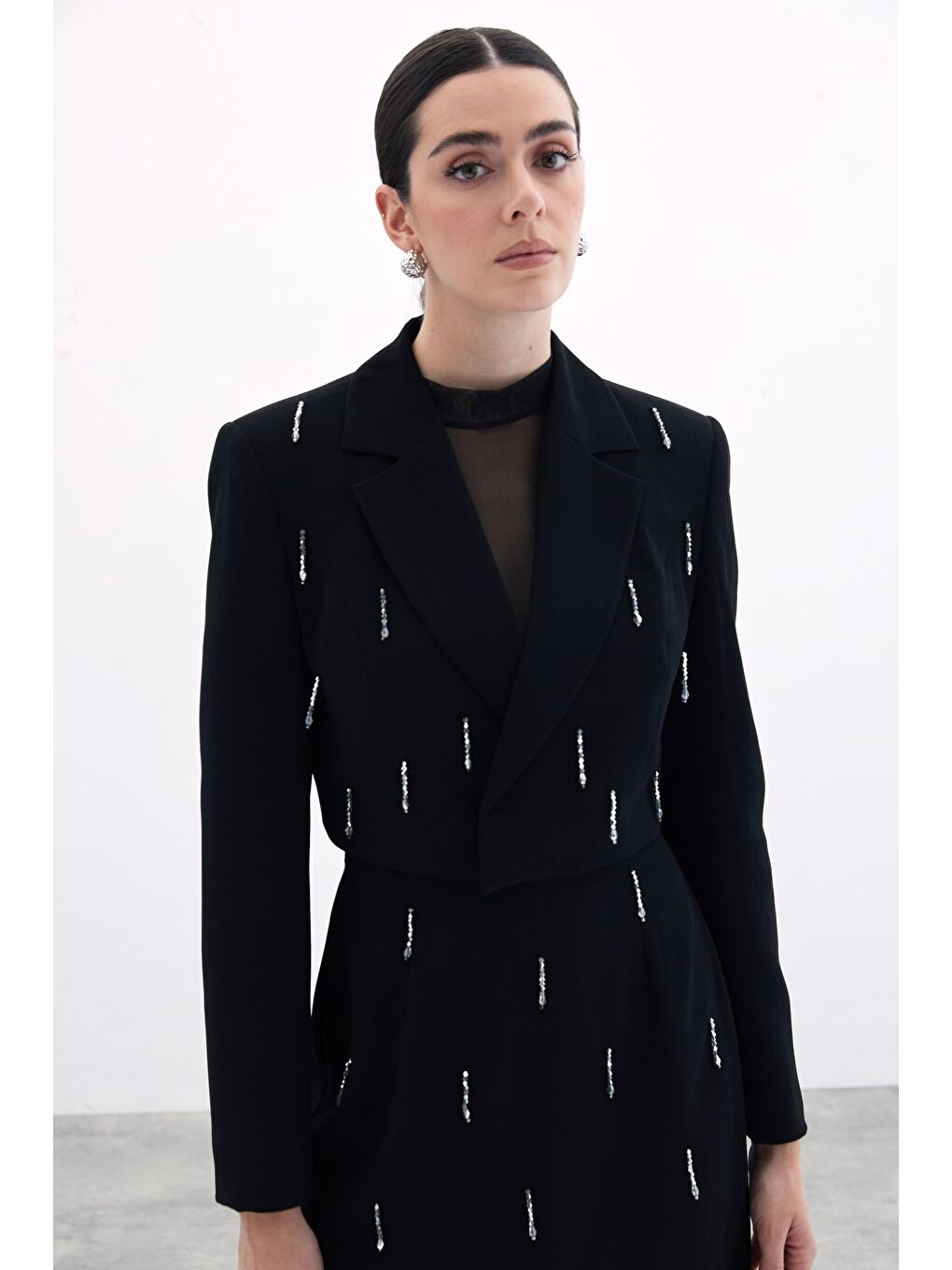 Taşlı Kısa Ceket - Siyah-5