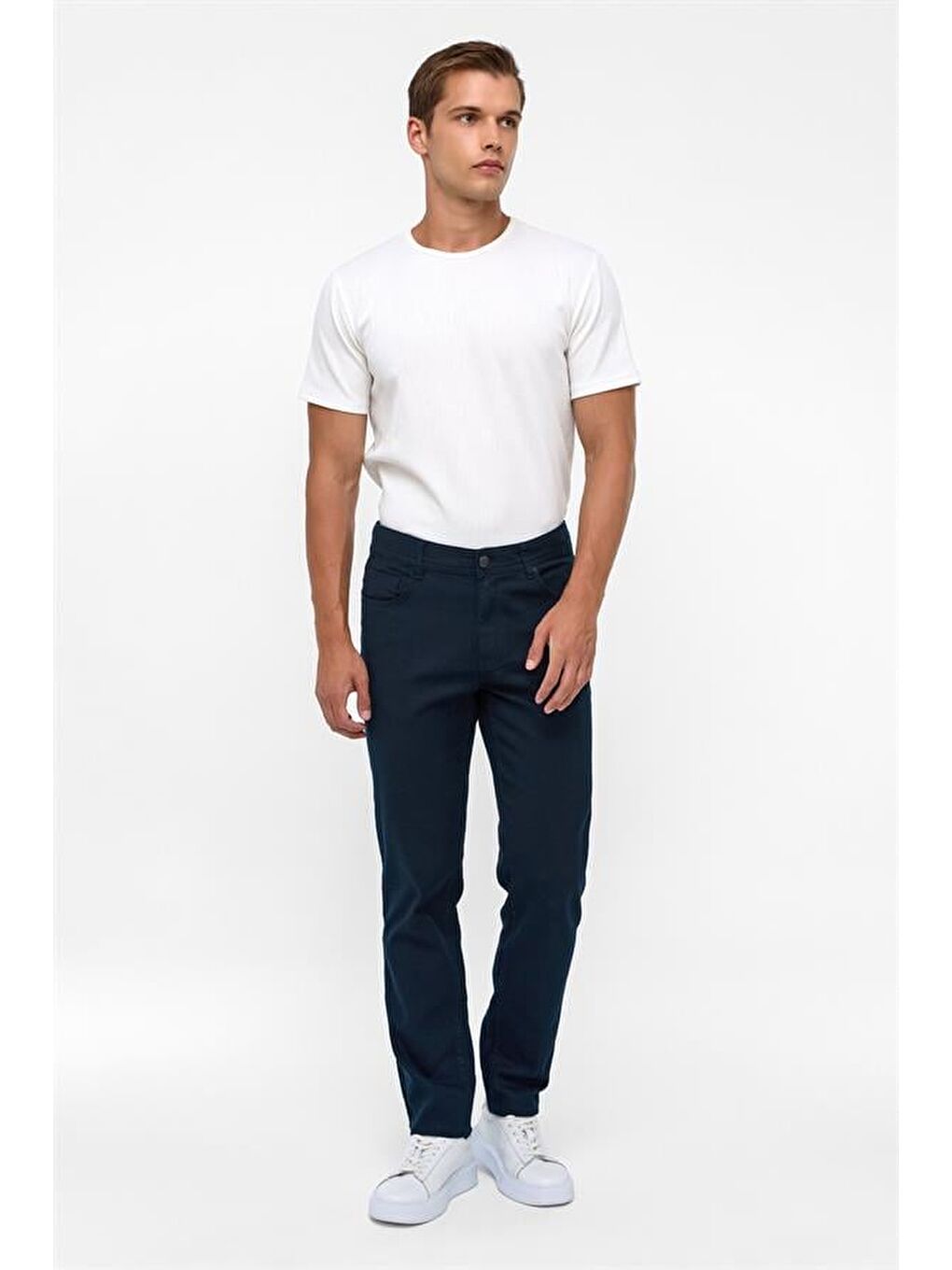 Lacivert Slim 5 Cep Kalıp Armürlü Pantolon