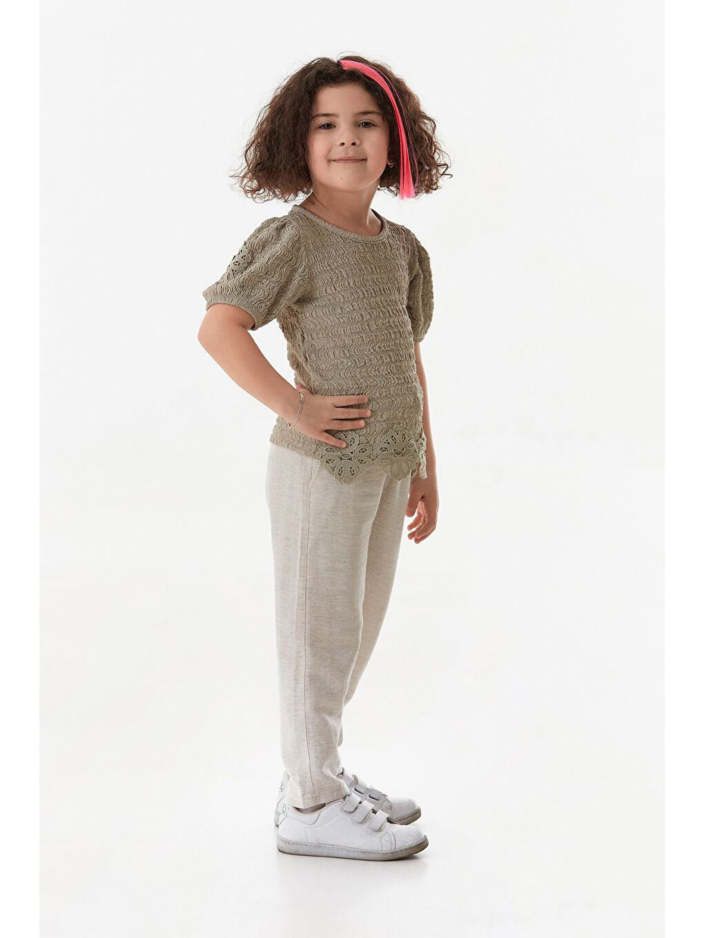 Bej Beli Güpürlü Balon Kol Kız Çocuk Bluz-3