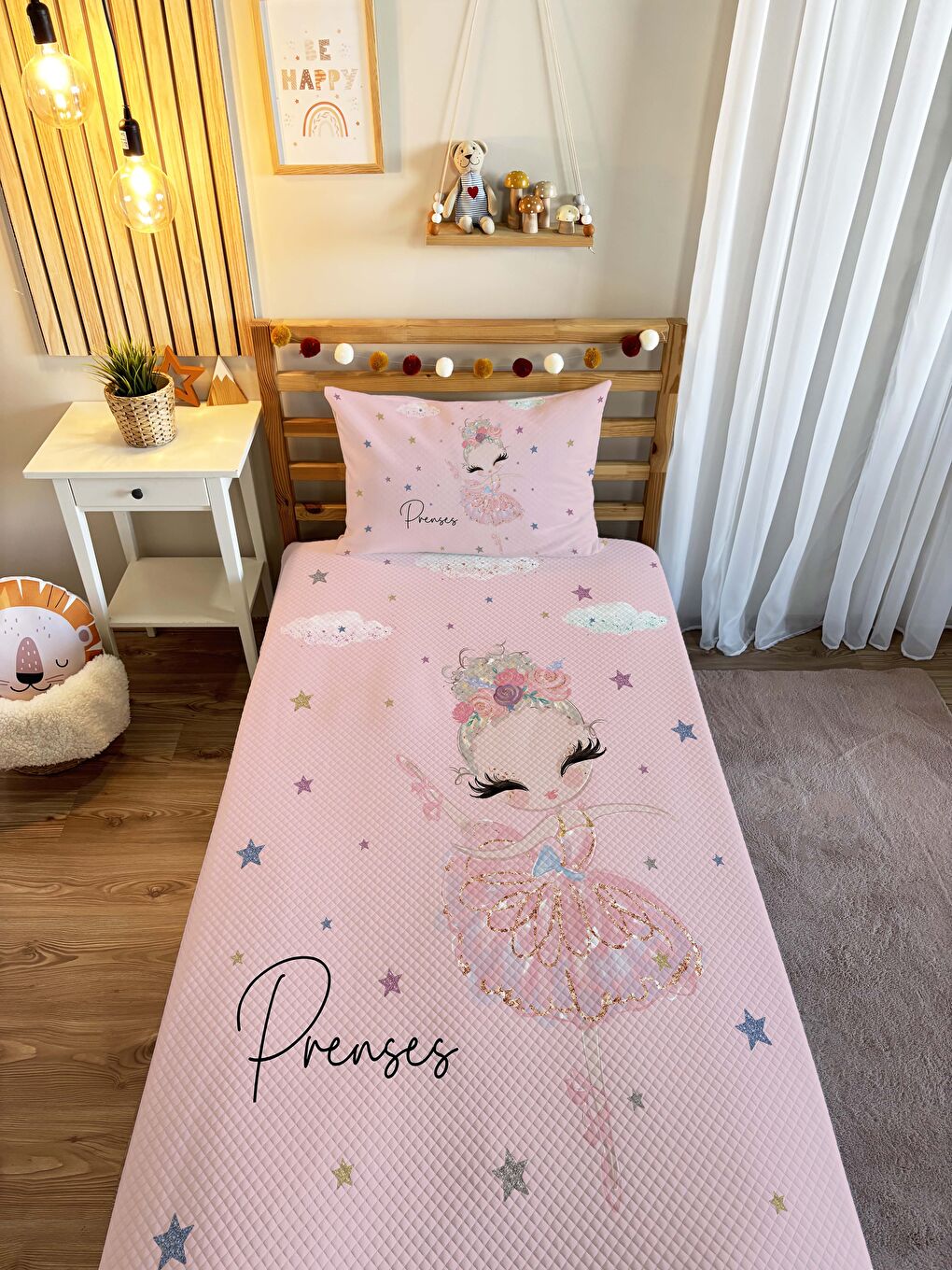 Karışık Prenses Kız Desen Tek Kişilik Çocuk Pike Takımı 160x220 cm-2