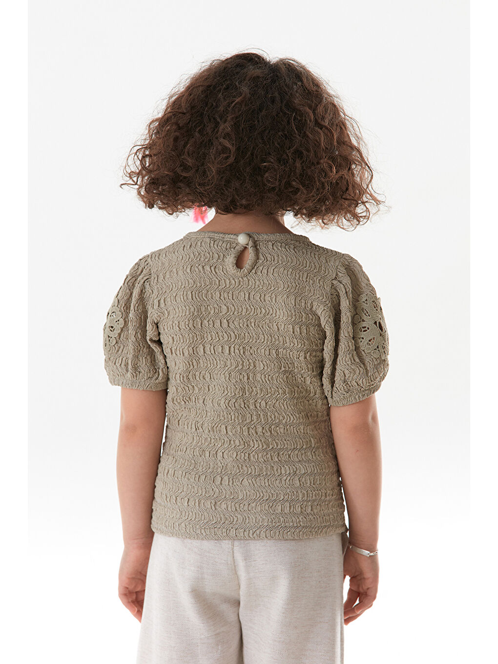 Bej Beli Güpürlü Balon Kol Kız Çocuk Bluz-4