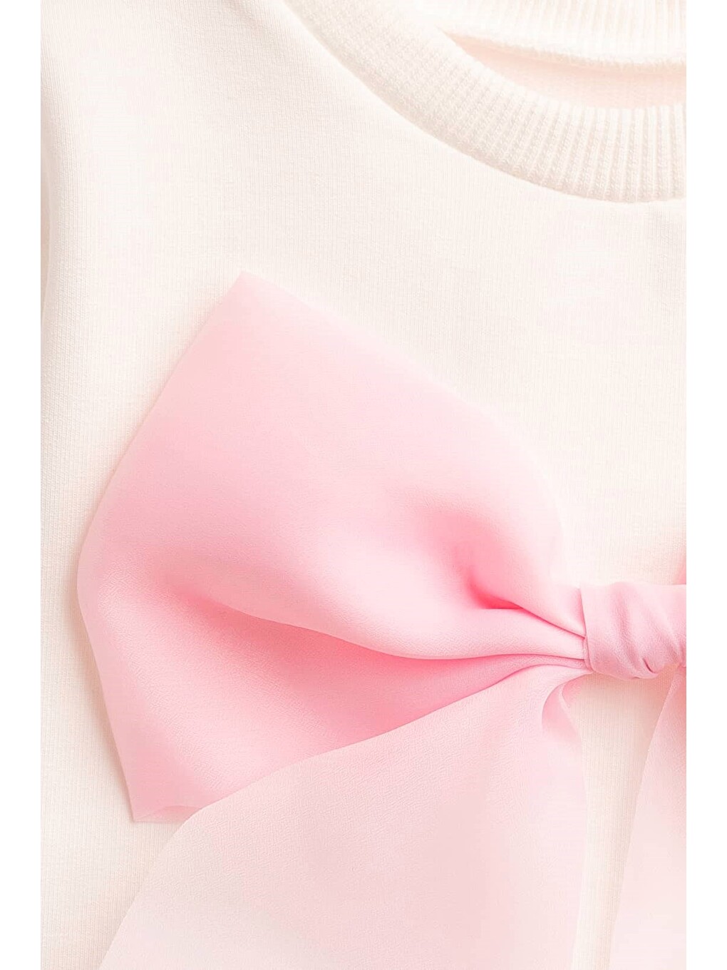 Pembe Leila Organze Fiyonklu Crop Kısa Kollu Kız Çocuk T-shirt-1