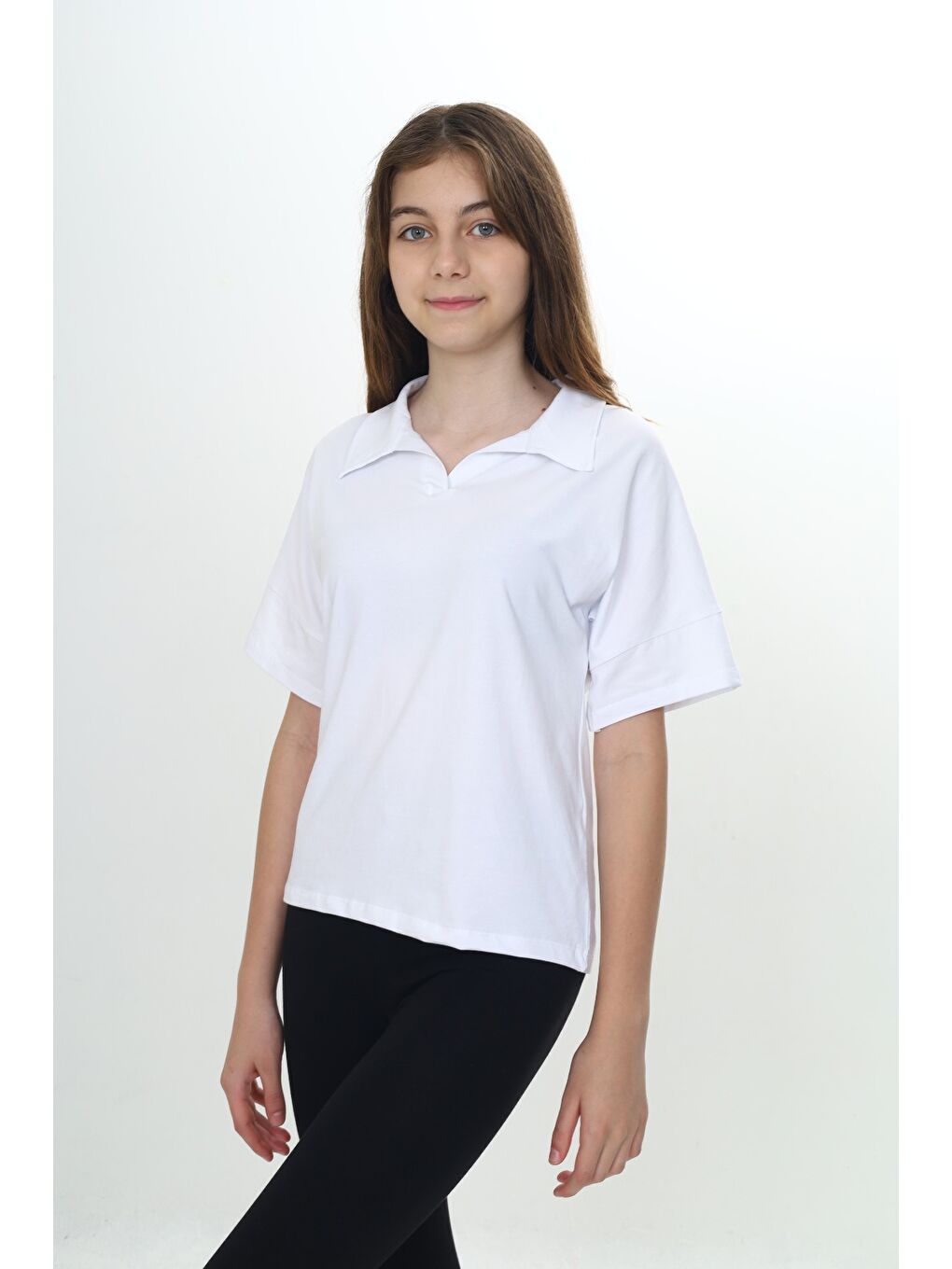 Beyaz Kız Çocuk Okul Polo Yaka Tişört-1