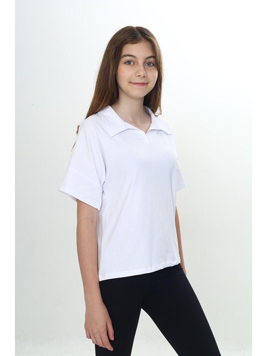 Beyaz Kız Çocuk Okul Polo Yaka Tişört-2