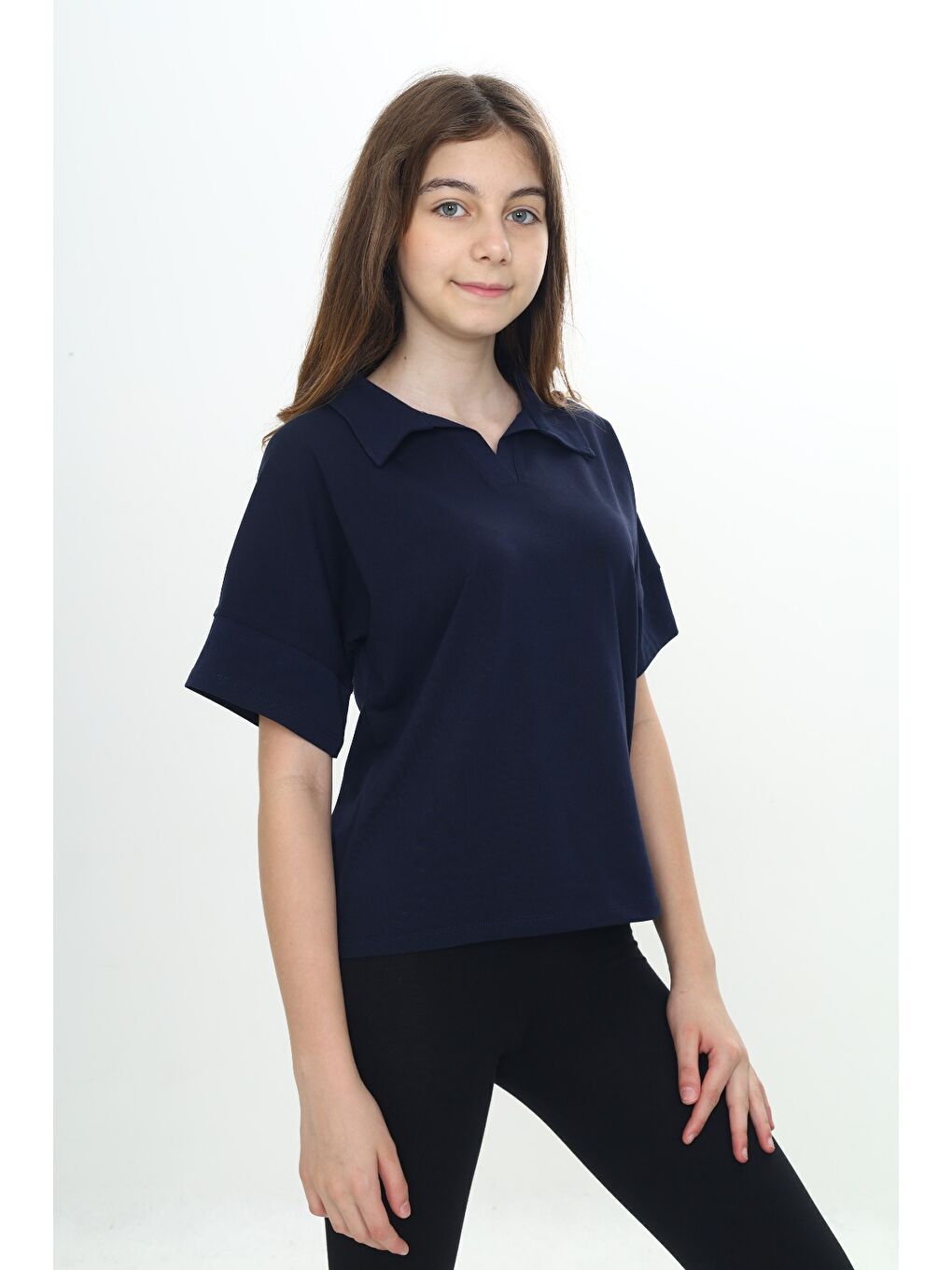 Lacivert Kız Çocuk Okul Polo Yaka Tişört-1