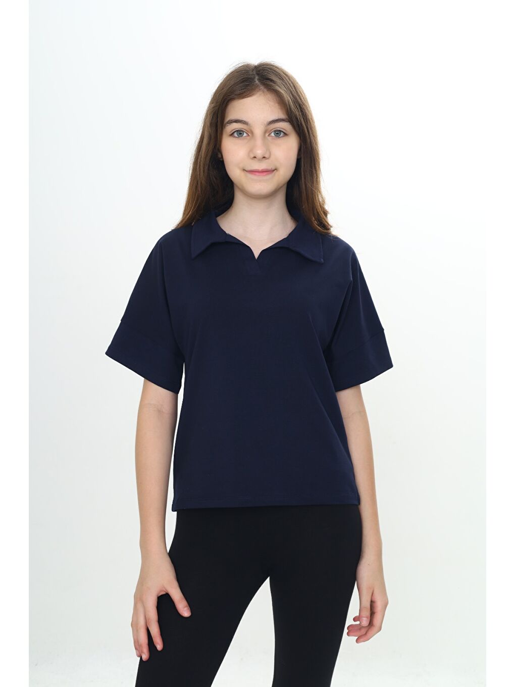 Lacivert Kız Çocuk Okul Polo Yaka Tişört-2