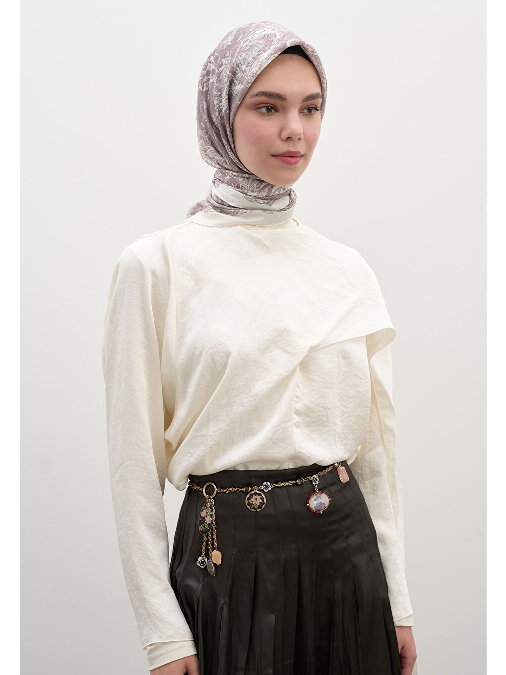 Secret Elegance Desen Pamuklu Viskon Eşarp Lila