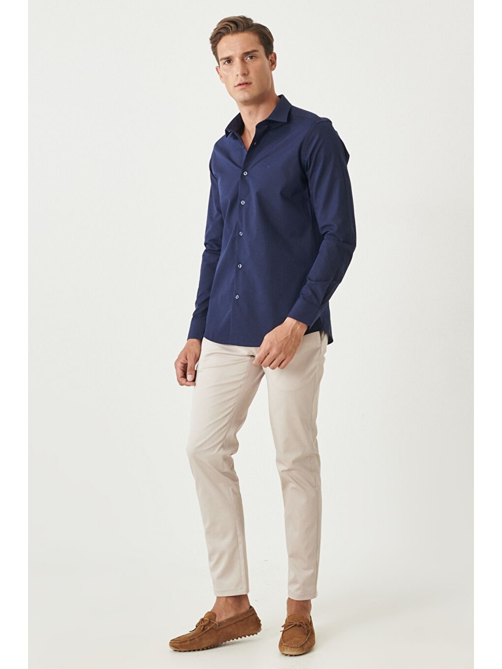 Bej Erkek Taş Slim Fit Dar Kesim Yan Cepli Pantolon-2