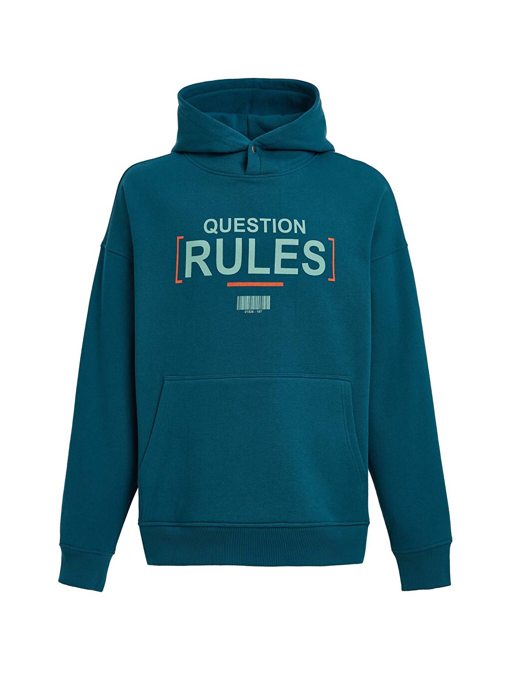 Mood Erkek İçi Polarlı Yazı Baskılı Yakası Çıtçıtlı Kapüşonlu Petrol-yeşil Sweatshirt-6