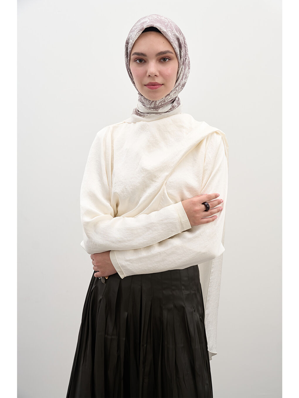 Secret Elegance Desen Pamuklu Viskon Eşarp Lila-1