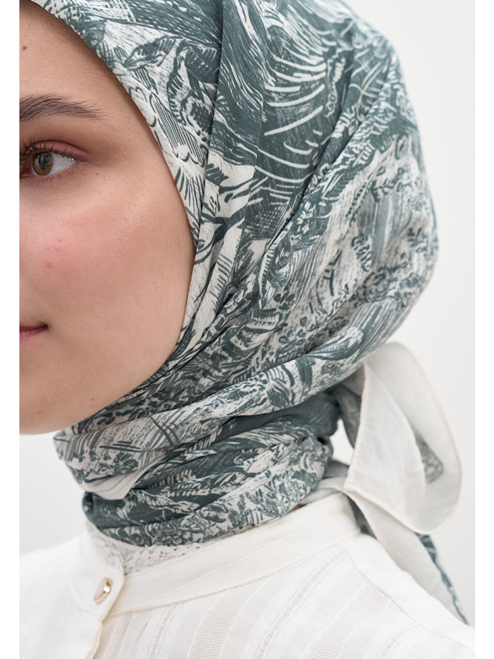 Secret Elegance Desen Pamuklu Viskon Eşarp Petrol-1