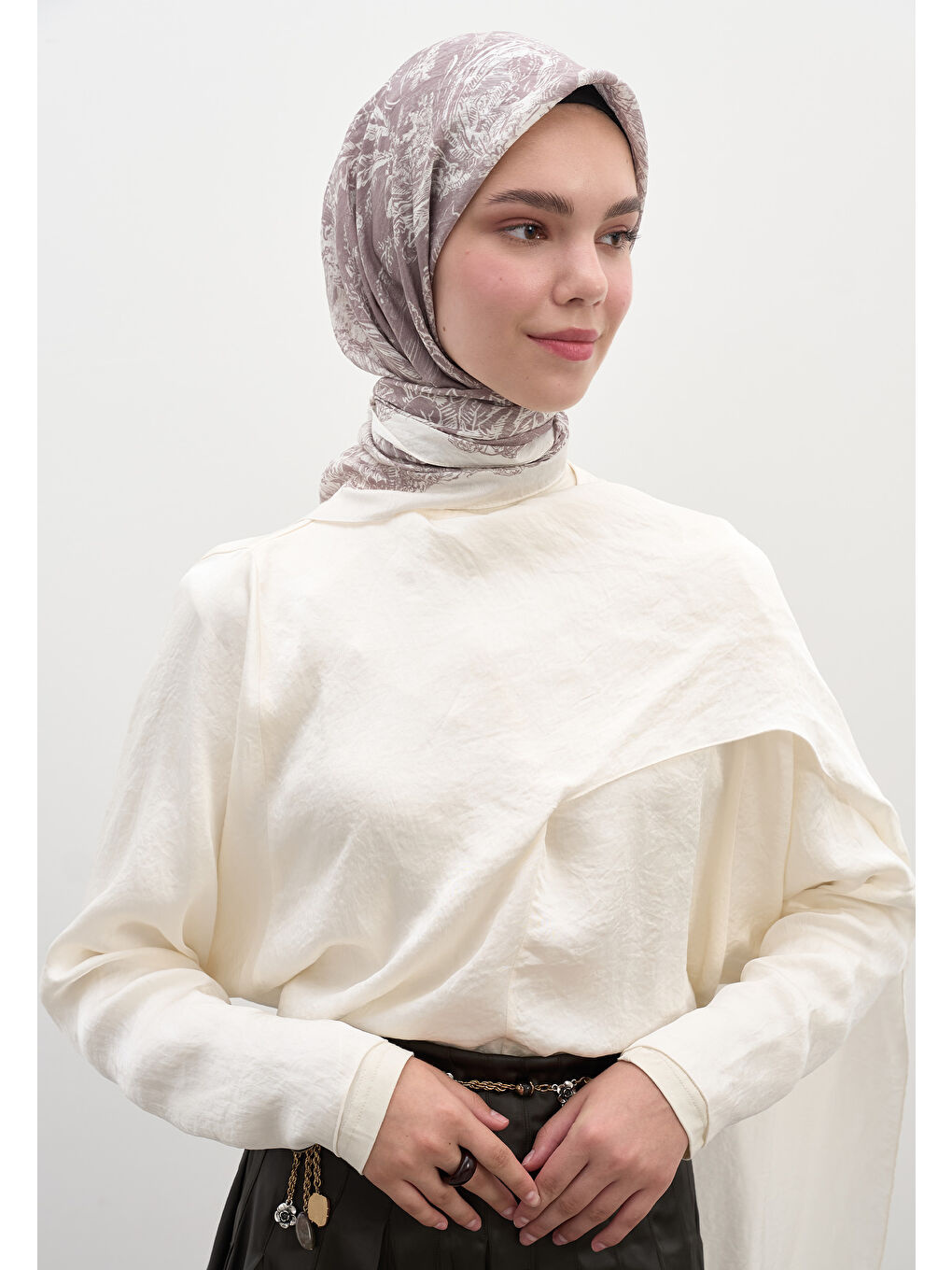 Secret Elegance Desen Pamuklu Viskon Eşarp Lila-2