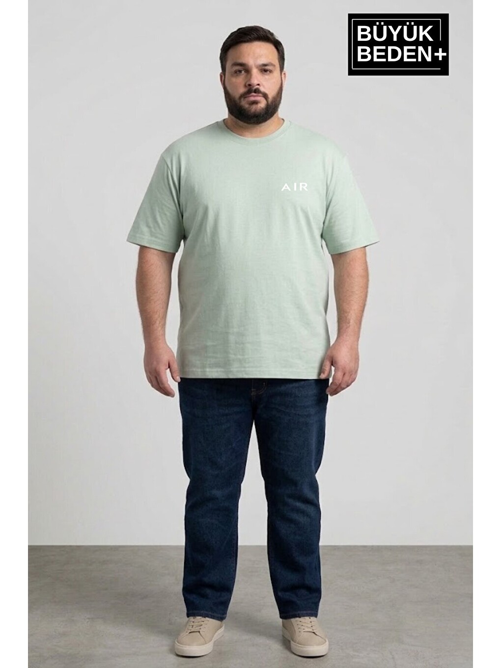 Turkuaz Erkek Büyük Beden Ar Baskılı 3xl-6xl Bisiklet Yaka Tshırt Spr26bts510-01