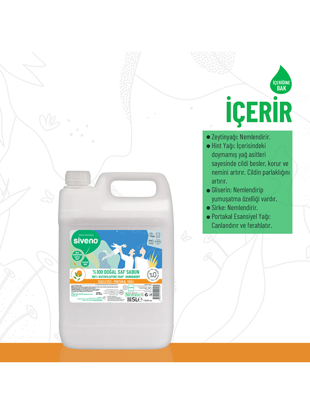 %100 Doğal Sıvı Kastil Sabun Portakal Yağlı Yoğun Nemlendirici Arındırıcı Bitkisel Vegan 5000 ml-2