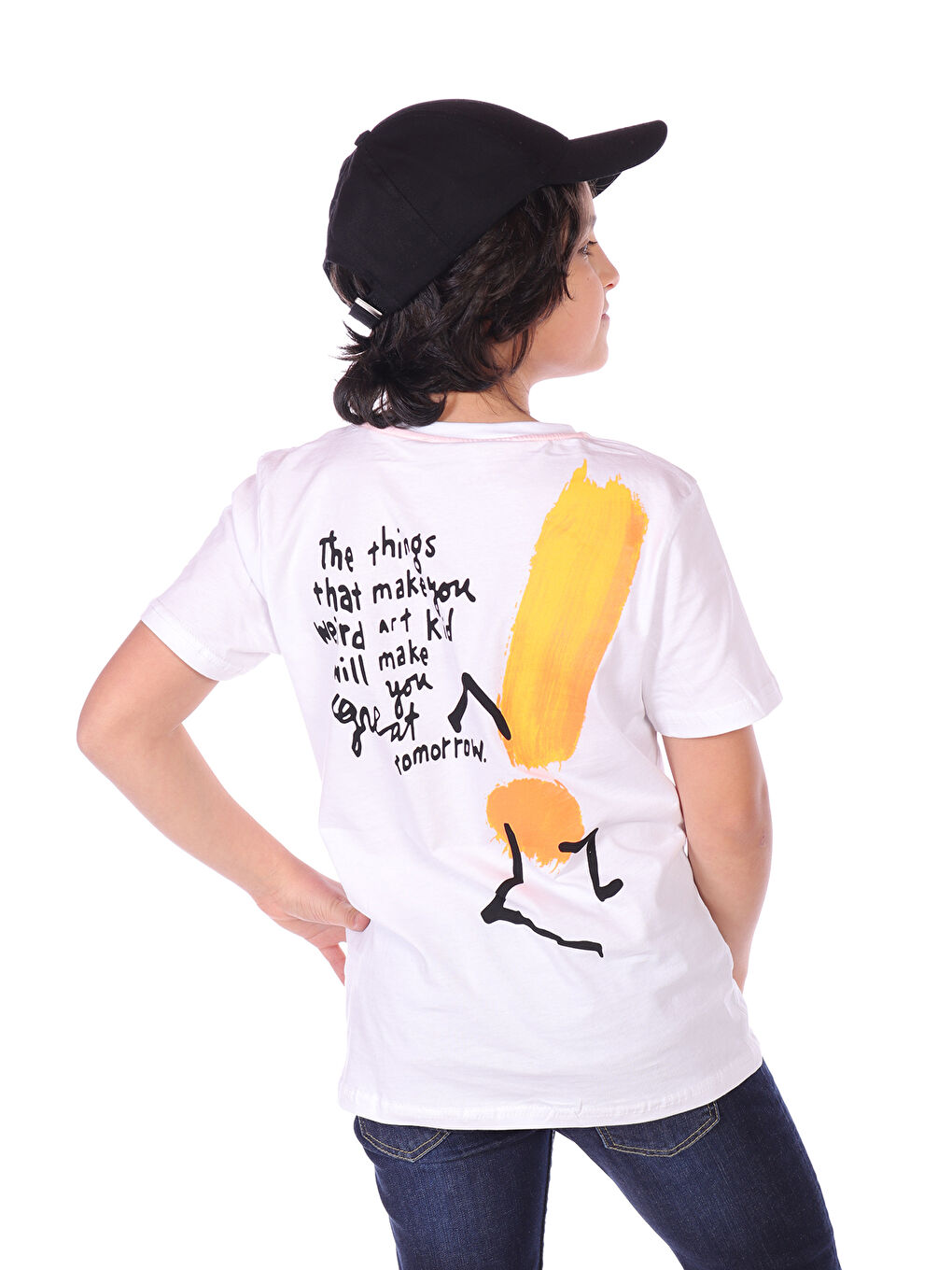 Beyaz Erkek Çocuk Yazı Baskılı Tişört-1