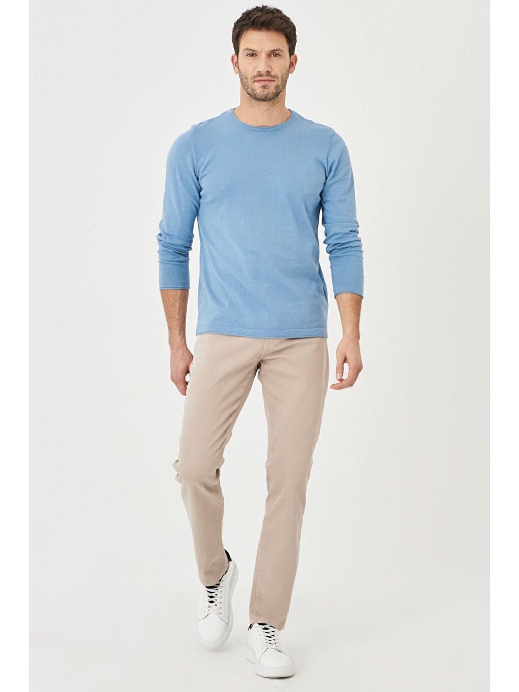 Bej Erkek Taş 360 Derece Her Yöne Esneyen Slim Fit Dar Kesim Pamuklu Rahat Pantolon-1