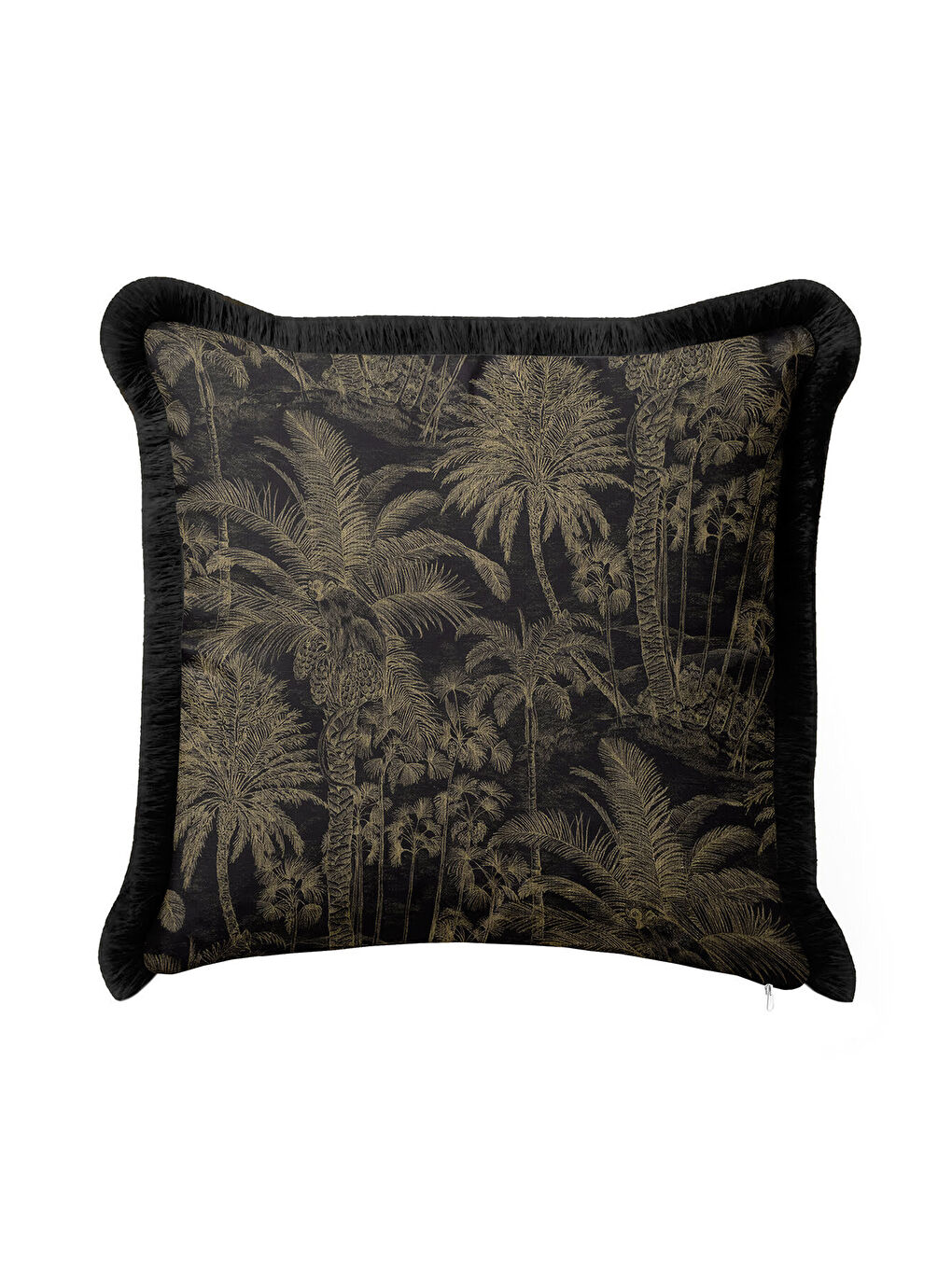Karışık Palmiye Elegan Saçaklı Yastık Kılıfı - Tropikal Lüks Bohem Siyah Altın Renk Püsküllü Kırlent Kılıfı-4