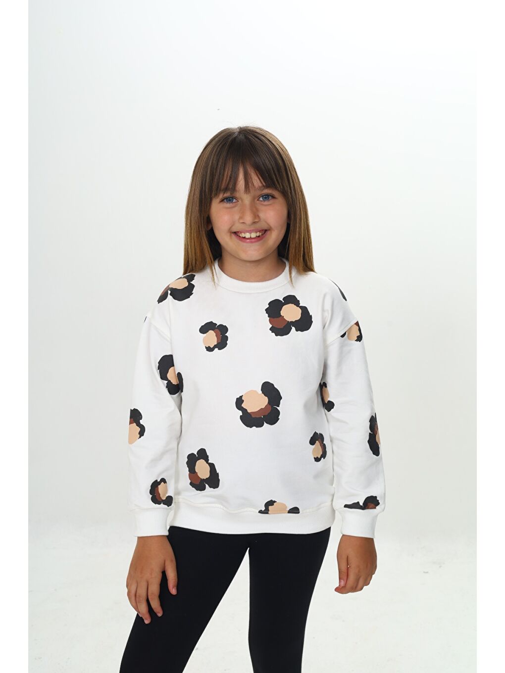 Ekru Kız Çocuk Pano Baskılı Sweatshirt