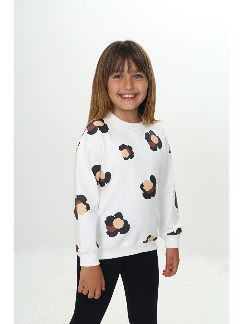Ekru Kız Çocuk Pano Baskılı Sweatshirt-2