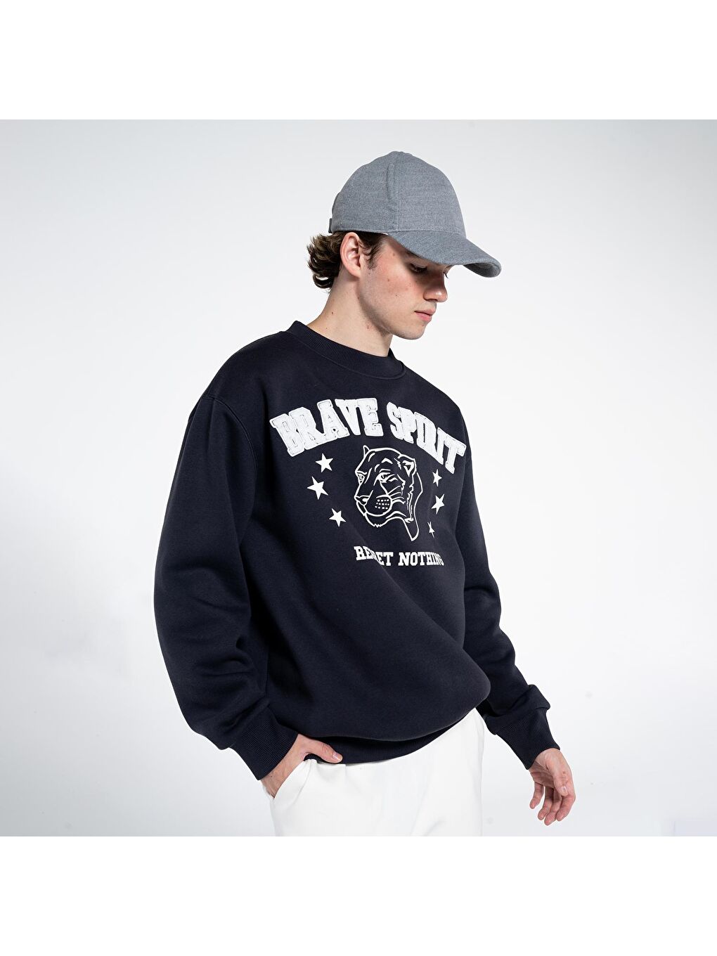 Troy Erkek Koyu Mavi Bisiklet Yaka Ekstra Oversize Sweatshirt-2