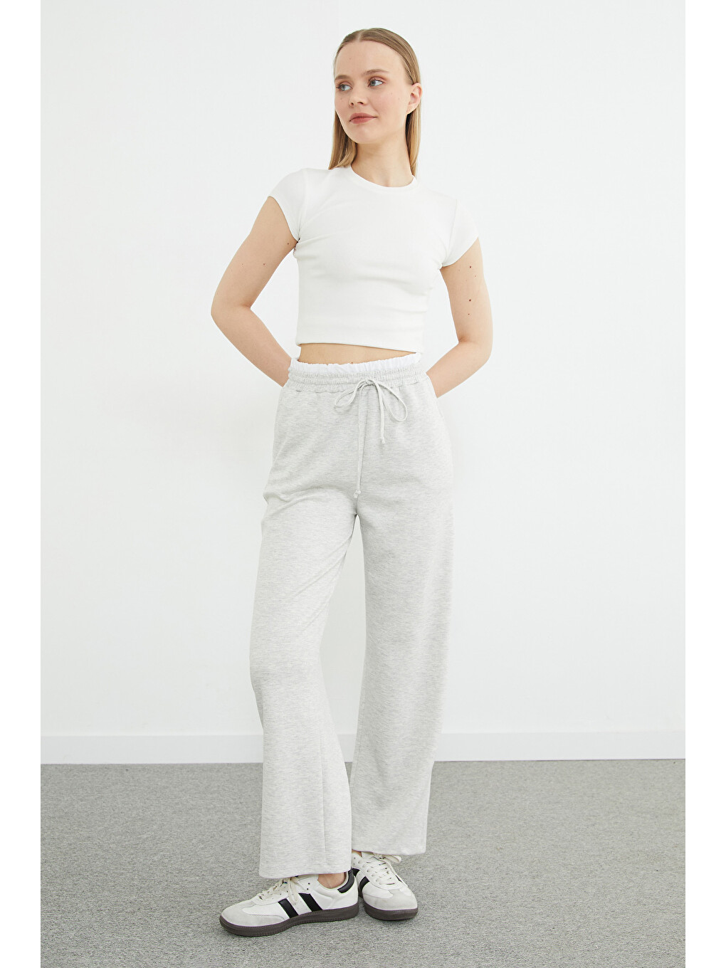Gri Beli Garnili Cepli Modal Pantolon-3