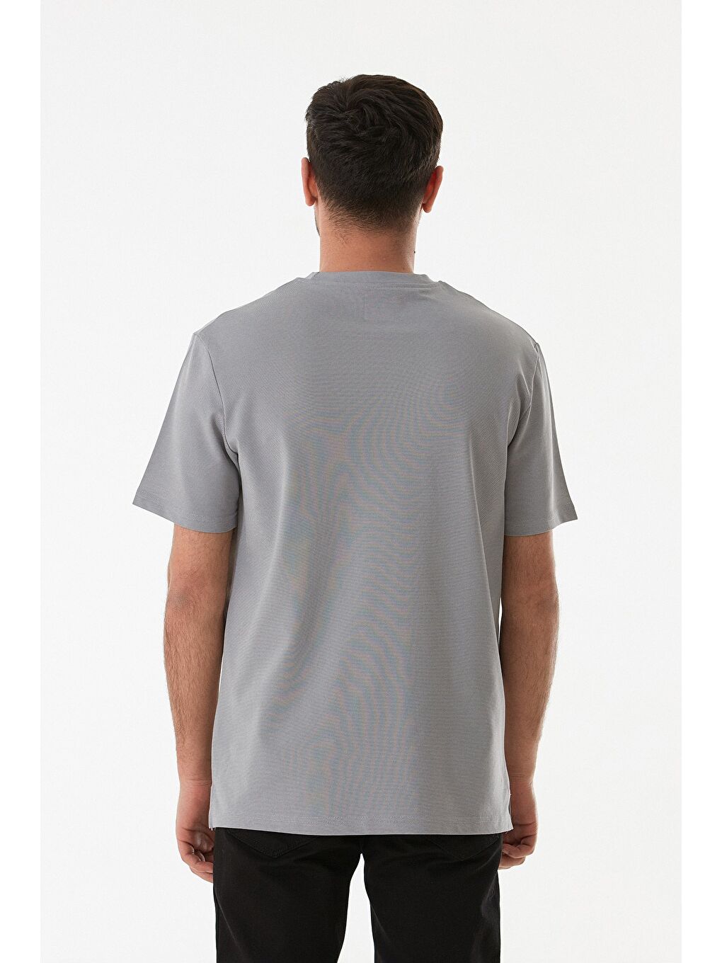 Gri Basic Süprem Kumaş Bisiklet Yaka Tişört-2