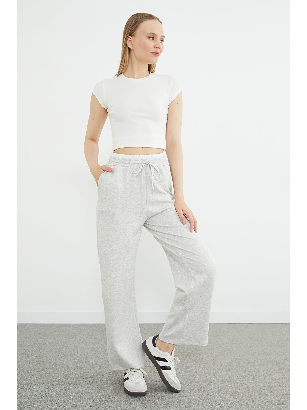 Gri Beli Garnili Cepli Modal Pantolon-4