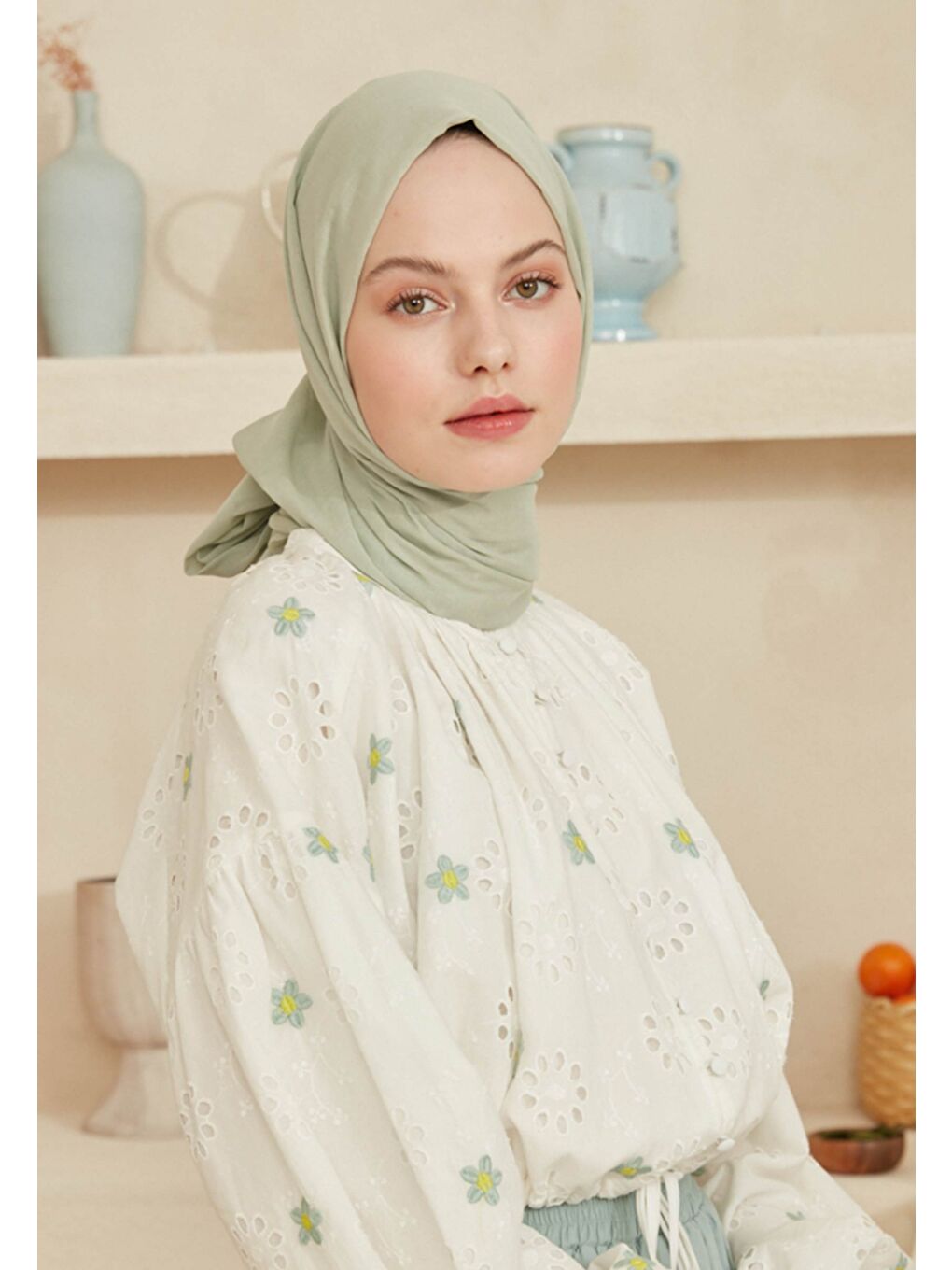 Yeşil İnce Pamuk Vual Şal Deniz Köpüğü-1