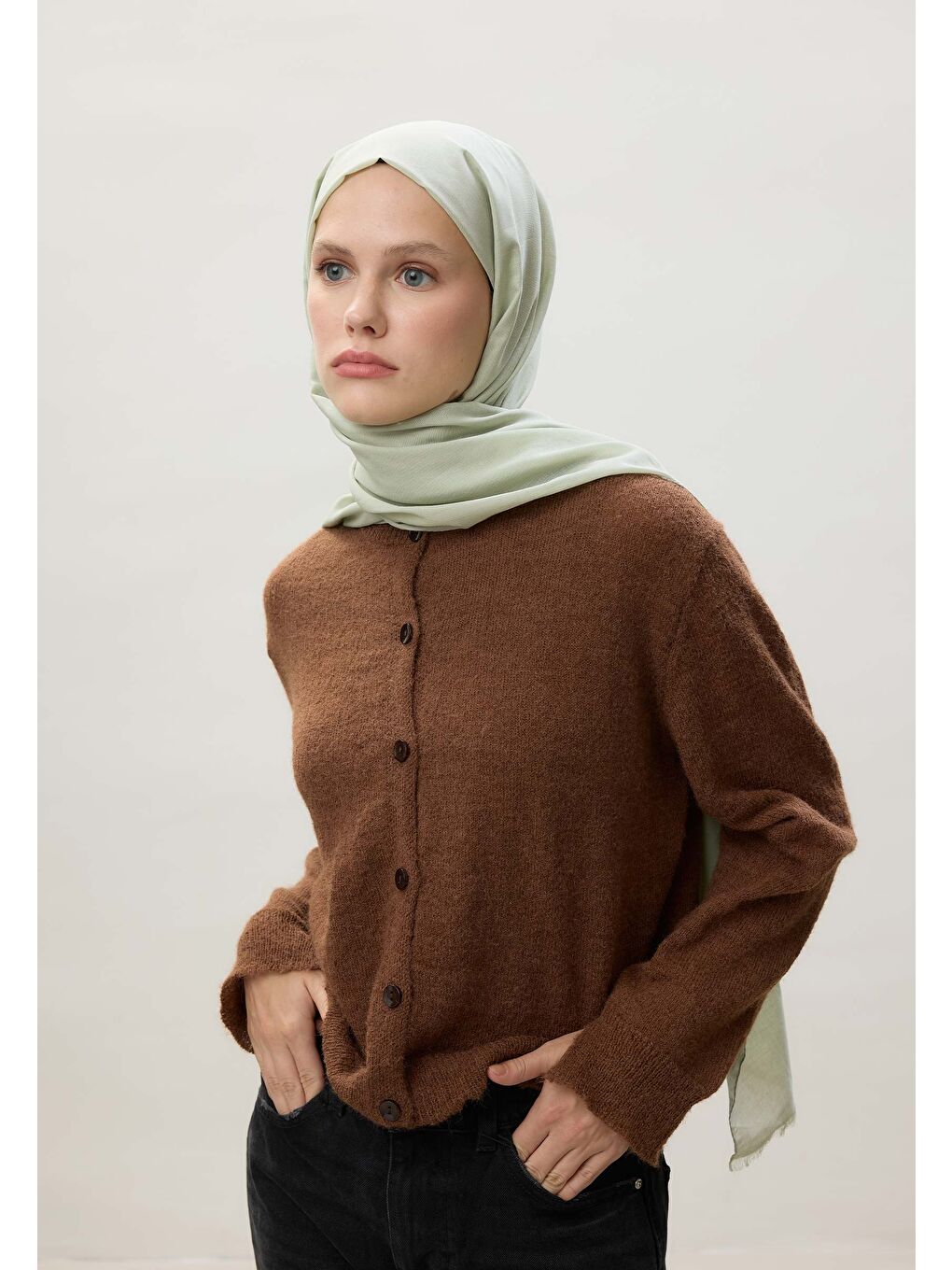 Yeşil İnce Pamuk Vual Şal Deniz Köpüğü-4