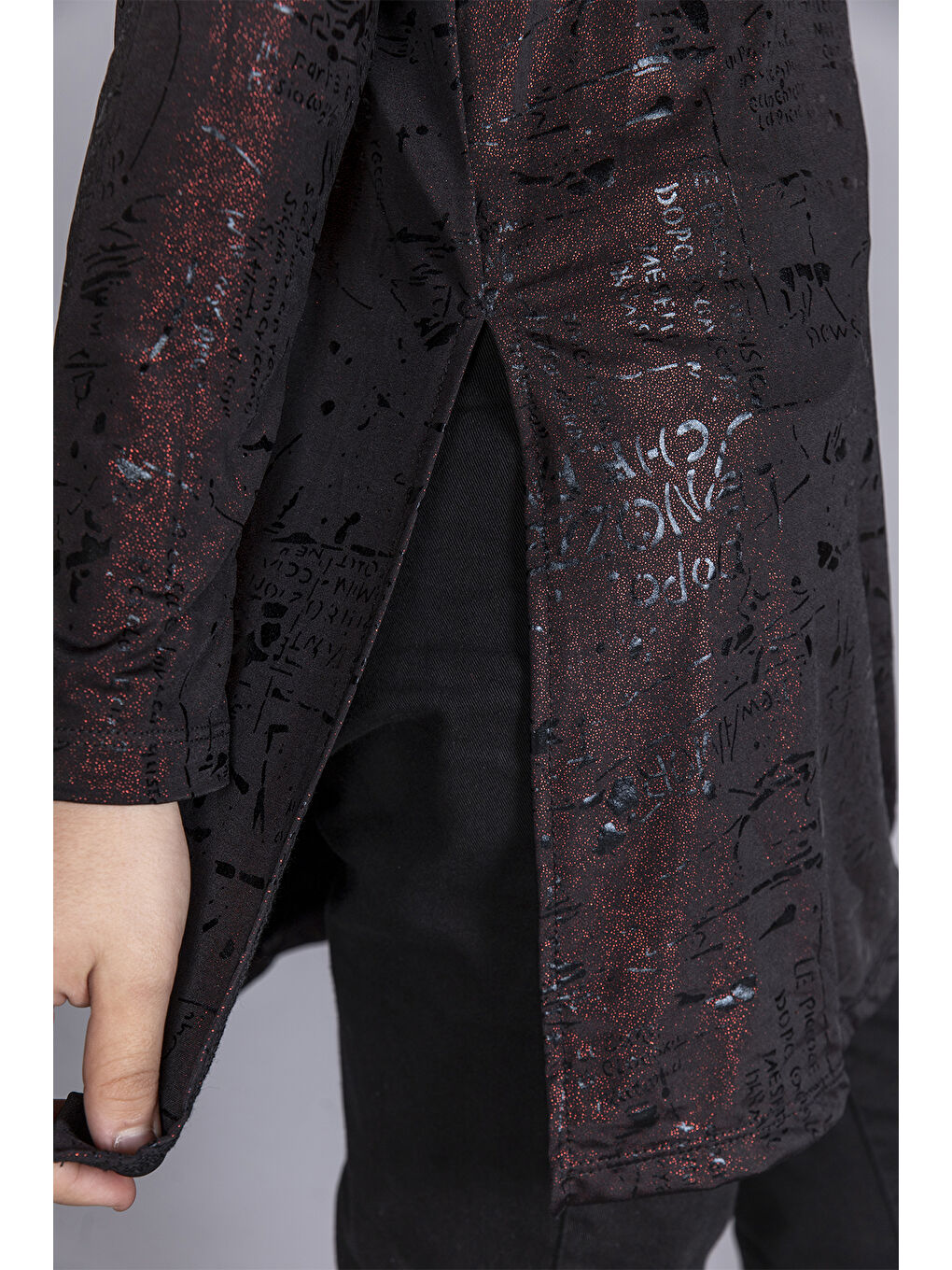 Bordo Kız Çocuk Simli Harf Desenli Tişört-1