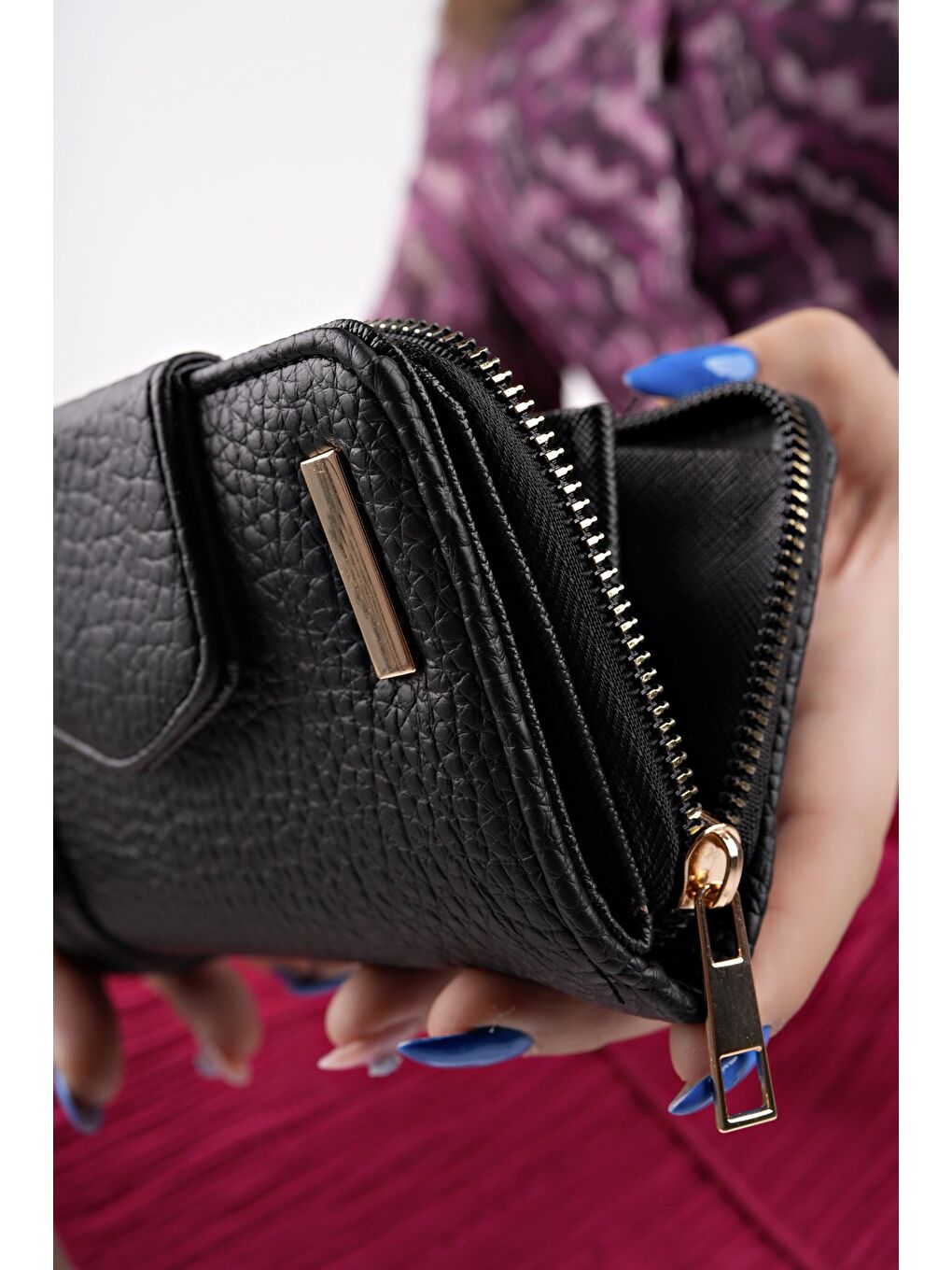 Siyah CHEKO Bozuk & Kağıt Para Bölmeli Fermuarlı Kartlık Kadın Cüzdan-3