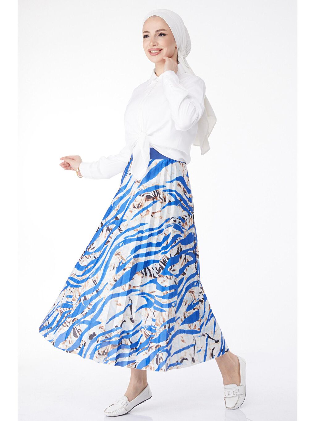 Orta Kadın Mavi Desenli Etek - 24218-1