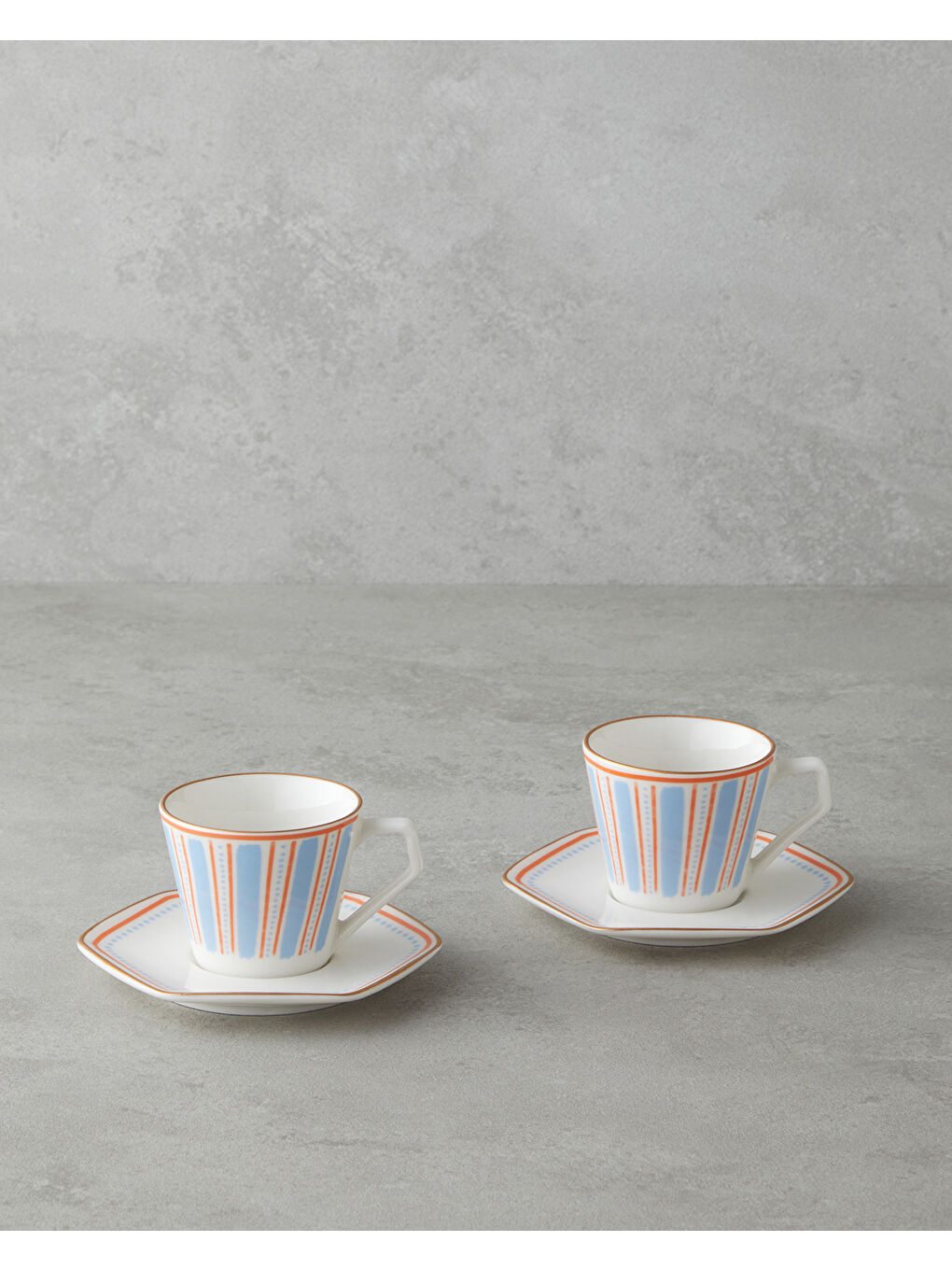 Traces Bone Porselen 4 Parça 2 Kişilik Kahve Fincan Takımı 80 ml Mavi-Turuncu