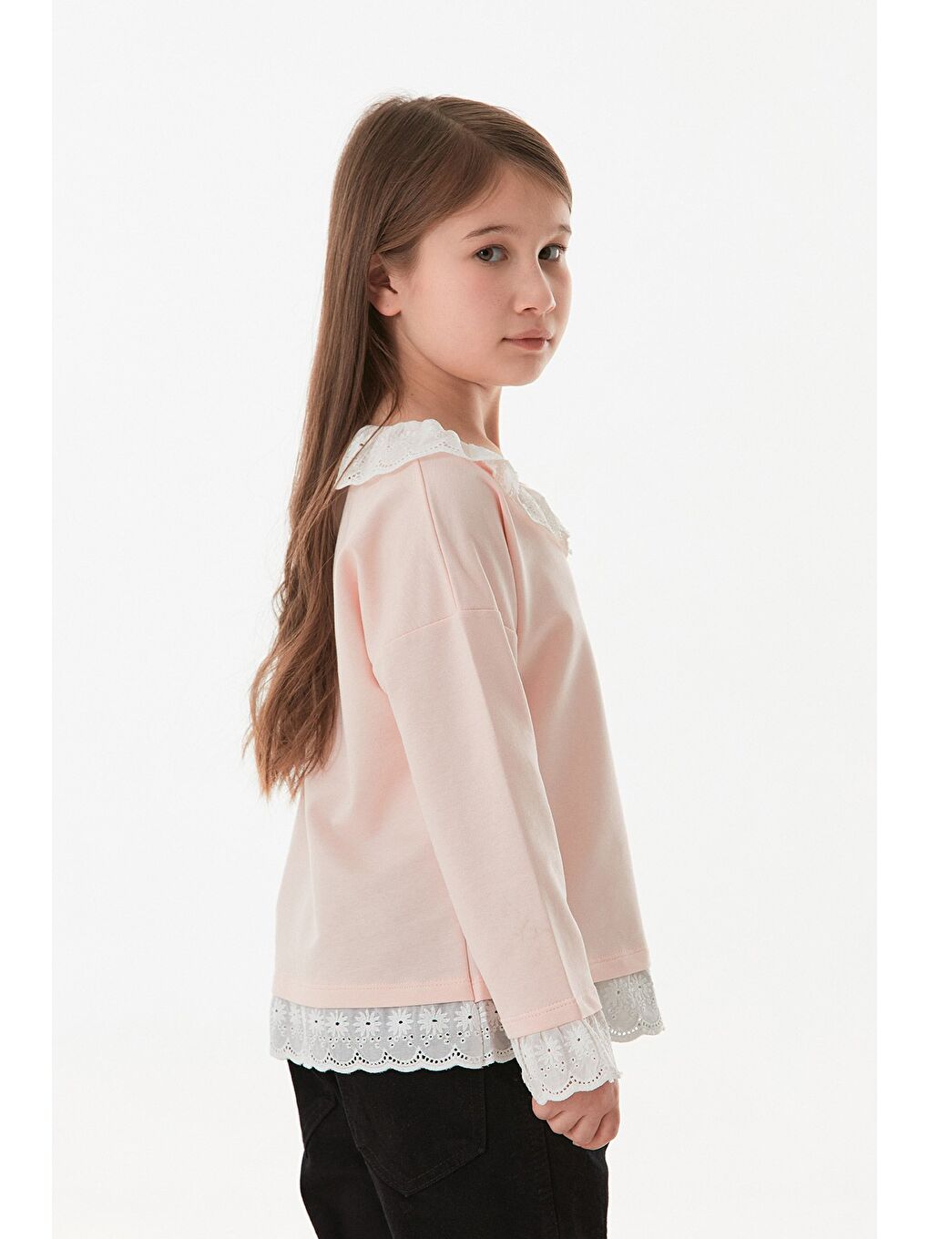 Pembe Kolu Ve Yakası Dantelli Bebe Yaka Kız Çocuk Bluz-3