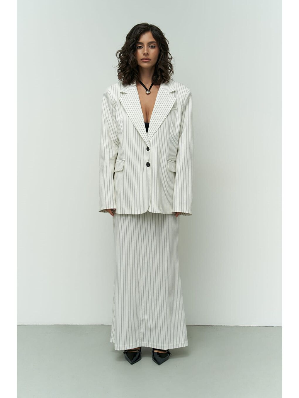 Bruno Çizgili Ekru Etek-1