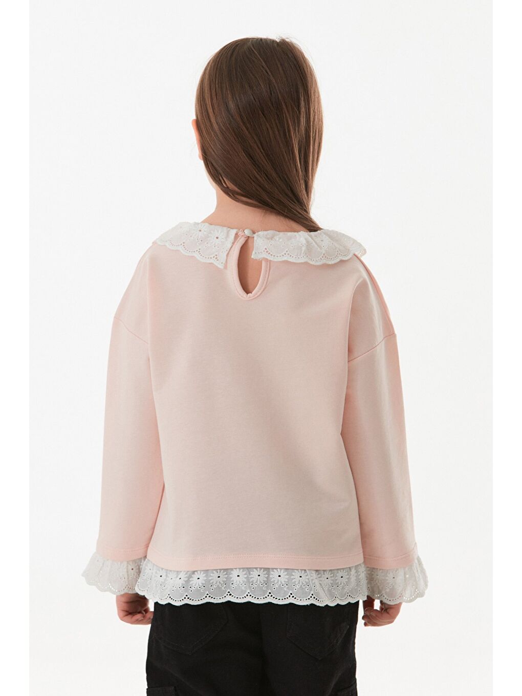 Pembe Kolu Ve Yakası Dantelli Bebe Yaka Kız Çocuk Bluz-4