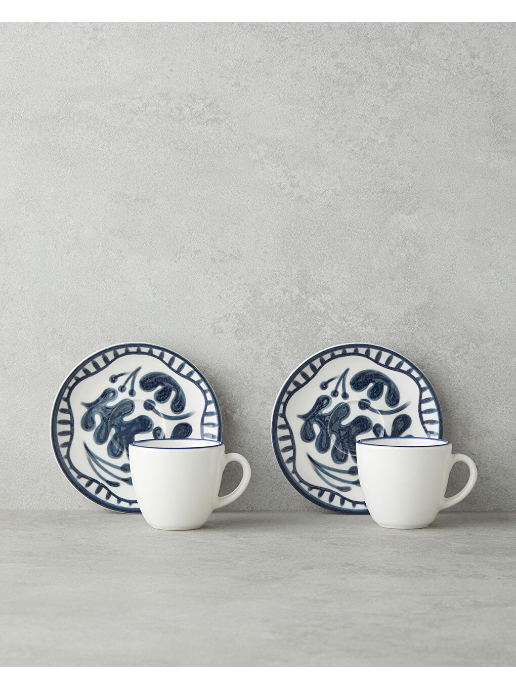 Bonnie Bone Porselen 4 Parça 2 Kişilik Kahve Fincan Takımı 90 ml Koyu Mavi-1