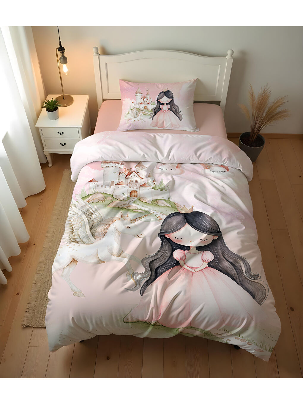 Karışık Masal Prensesi Desenli Çarşafsız 2'li Takım Baskılı Tek Kişilik Nevresim Takımı 160x220 cm-2