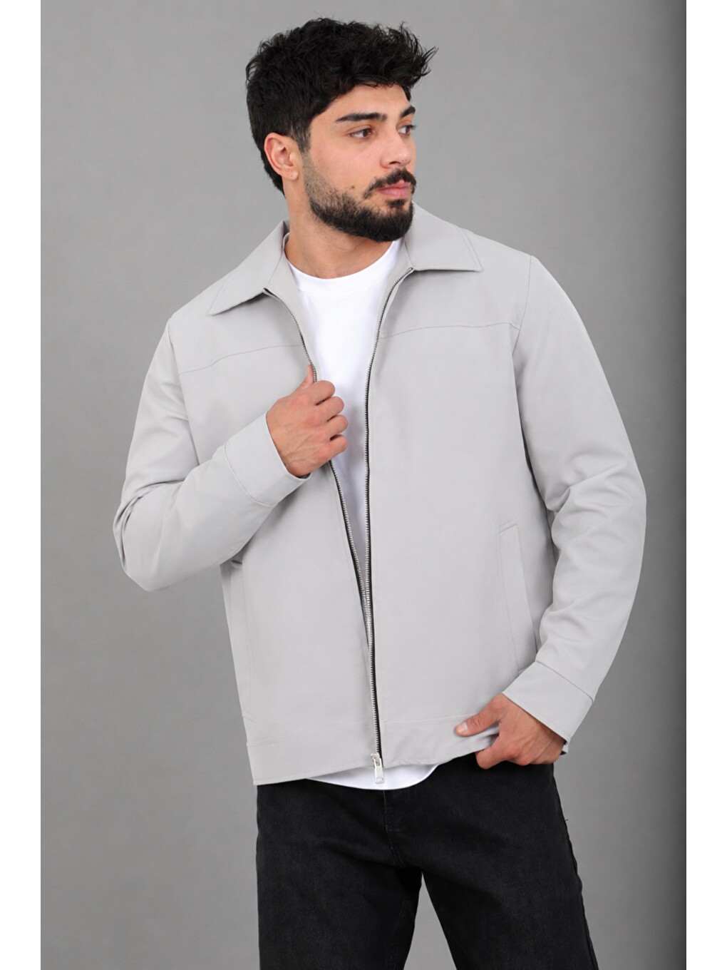 Gri Yakalı Fermuarlı Mevsimlik Mont Pldp 3033_60390-1
