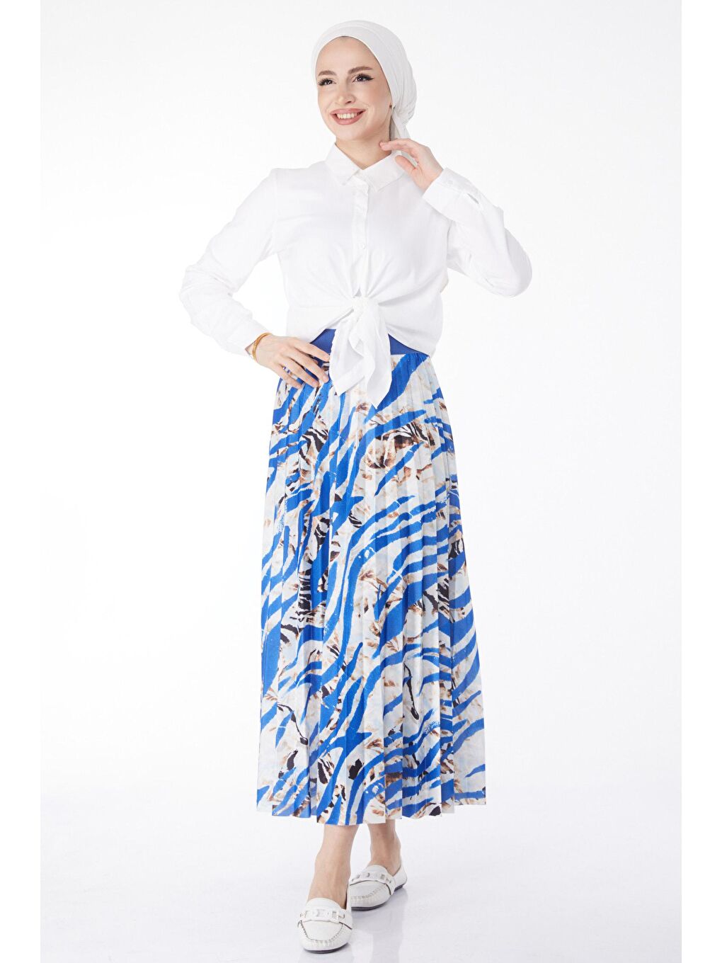 Orta Kadın Mavi Desenli Etek - 24218-2