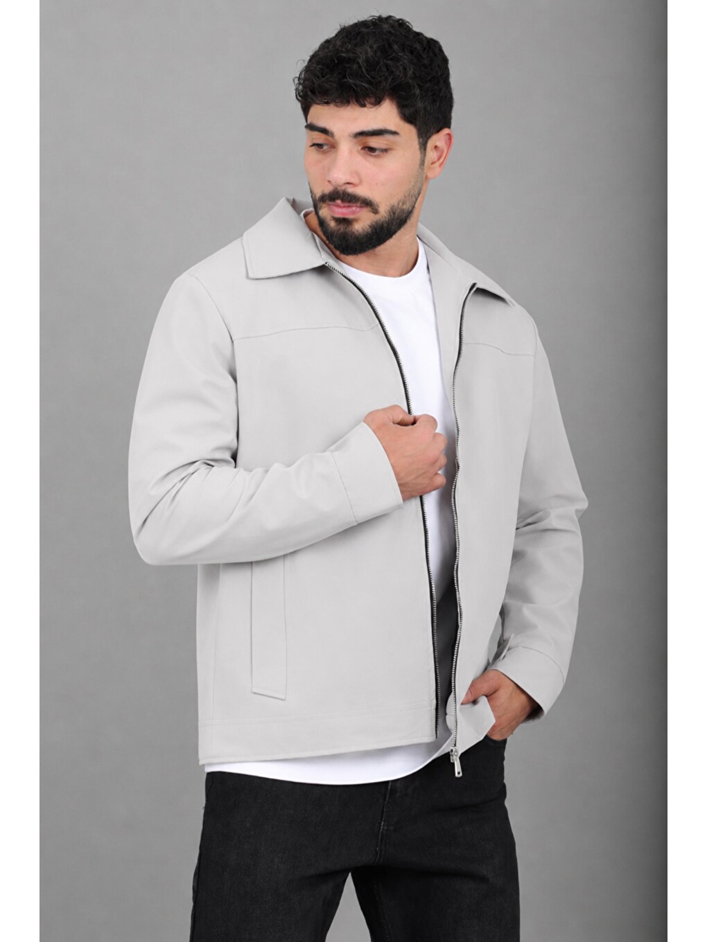 Gri Yakalı Fermuarlı Mevsimlik Mont Pldp 3033_60390-2