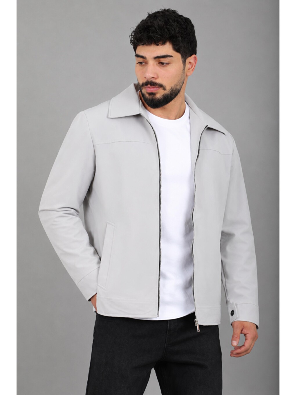 Gri Yakalı Fermuarlı Mevsimlik Mont Pldp 3033_60390-3